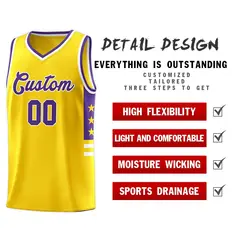 Yellow Purple-White Star Pattern Sports Basketball Jersey 4