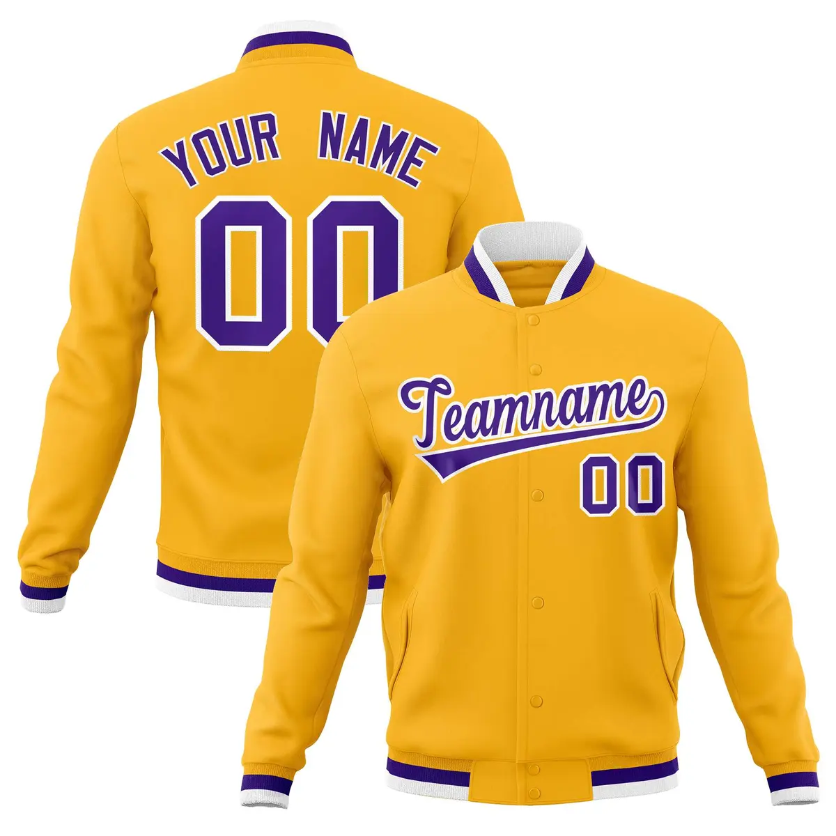 Yellow Purple-White Varsity Full-Snap Letterman Jacket