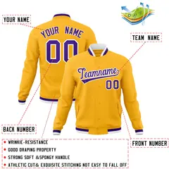 Yellow Purple-White Varsity Full-Snap Letterman Jacket 4