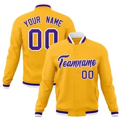 Yellow Purple-White Varsity Full-Snap Letterman Jacket 1