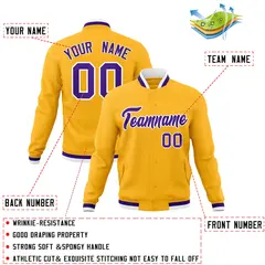 Yellow Purple-White Varsity Full-Snap Letterman Jacket 4