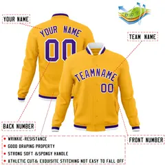 Yellow Purple-White Varsity Full-Snap Letterman Jacket 4