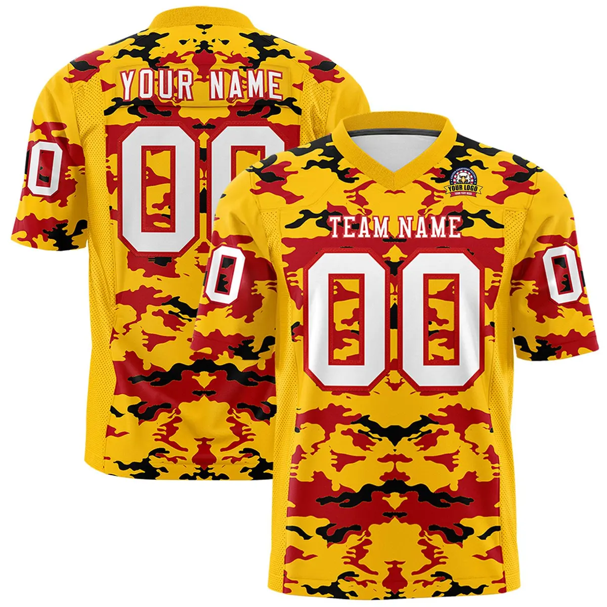 Yellow Red-Black Camo Authentic Football Jersey