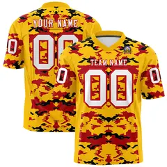 Yellow Red-Black Camo Authentic Football Jersey 1