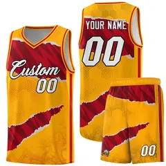 Yellow Red-Black Tear Graffiti Pattern Basketball Jersey