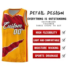 Yellow Red-Black Tear Graffiti Pattern Basketball Jersey 2