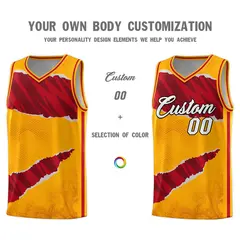 Yellow Red-Black Tear Graffiti Pattern Basketball Jersey 3
