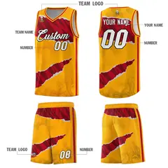 Yellow Red-Black Tear Graffiti Pattern Basketball Jersey 5