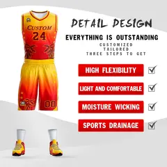 Yellow Red-Dark Red Gradient Coconut Palm Pattern Basketball Jersey 2