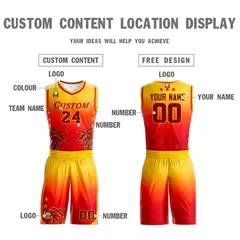 Yellow Red-Dark Red Gradient Coconut Palm Pattern Basketball Jersey 3