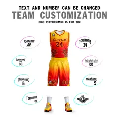 Yellow Red-Dark Red Gradient Coconut Palm Pattern Basketball Jersey 4