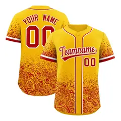 Yellow Red Floral Gradient Full Button Baseball Jersey 1