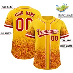 Yellow Red Floral Gradient Full Button Baseball Jersey 2