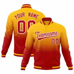Yellow Red Gradient Full-Snap Varsity Letterman Jacket