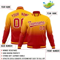 Yellow Red Gradient Full-Snap Varsity Letterman Jacket 2