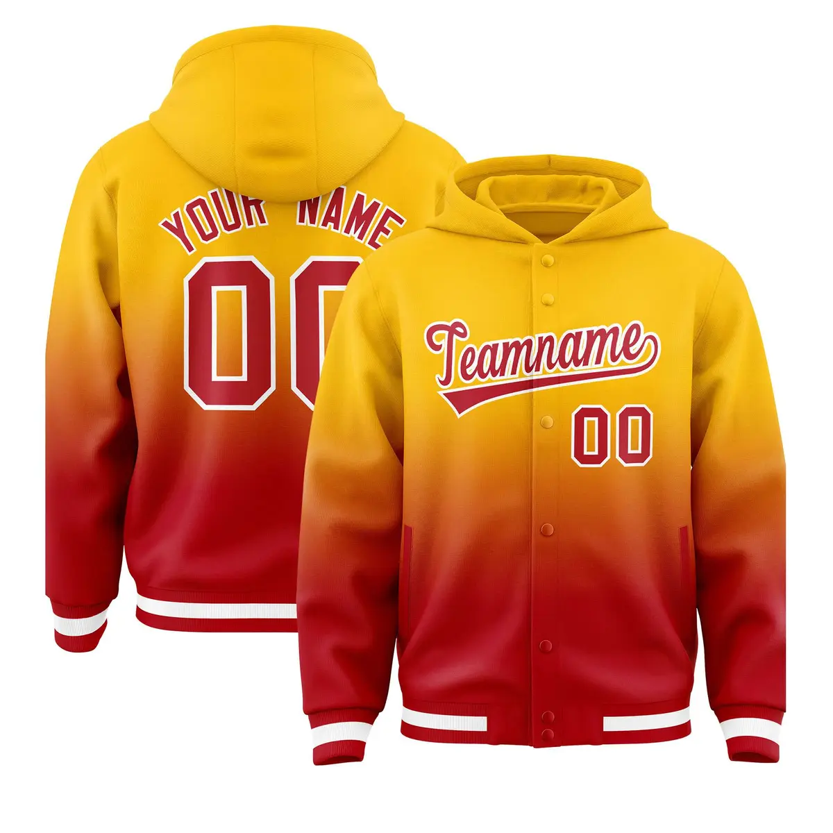 Yellow Red Gradient Letterman Varsity Jacket Hoodie