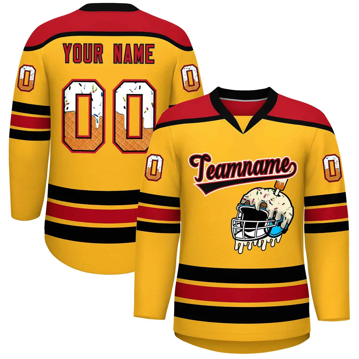 Yellow Red Ice Cream Helmet Pattern Hockey Jersey
