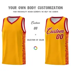 Yellow Red Indians Pattern Basketball Uniform Jersey 3