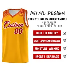 Yellow Red Indians Print Basketball Uniform Jersey 2