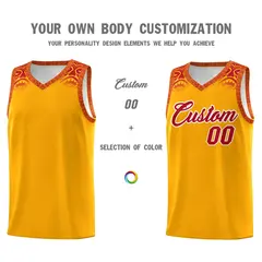 Yellow Red Indians Print Basketball Uniform Jersey 3