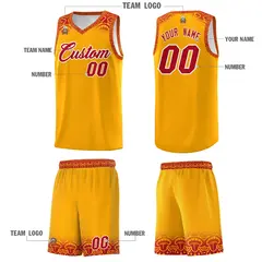 Yellow Red Indians Print Basketball Uniform Jersey 5