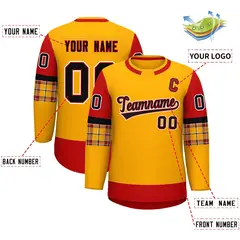 Yellow Red Raglan Round-Neck Hockey Jersey 2