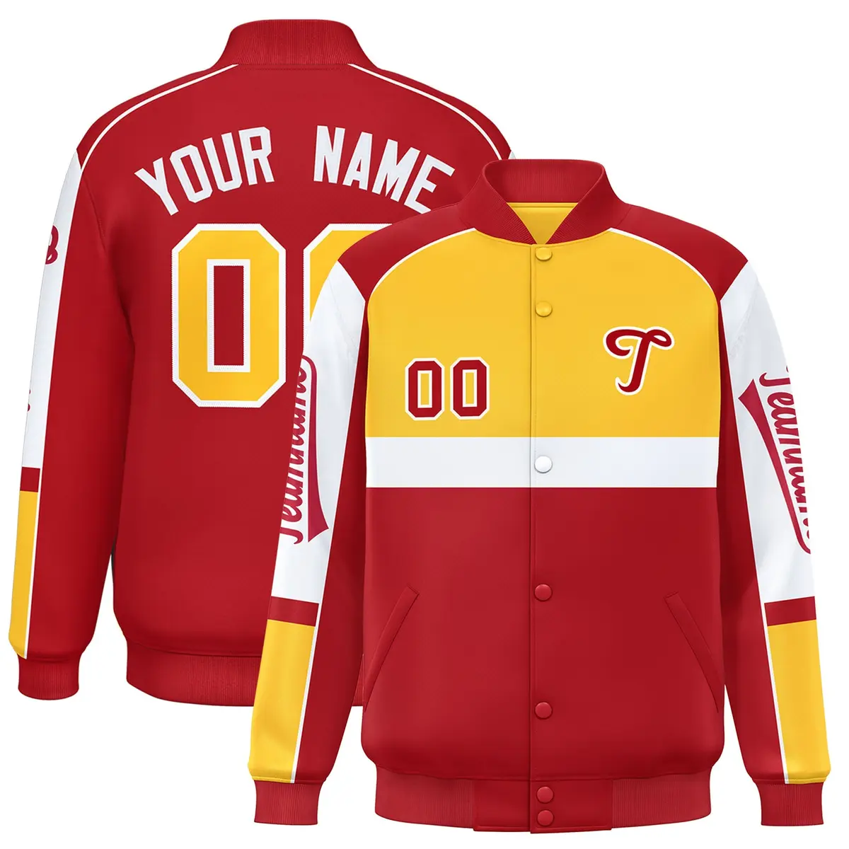 Yellow Red Raglan Sleeve Varsity Letterman Jacket