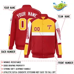 Yellow Red Raglan Sleeve Varsity Letterman Jacket 2