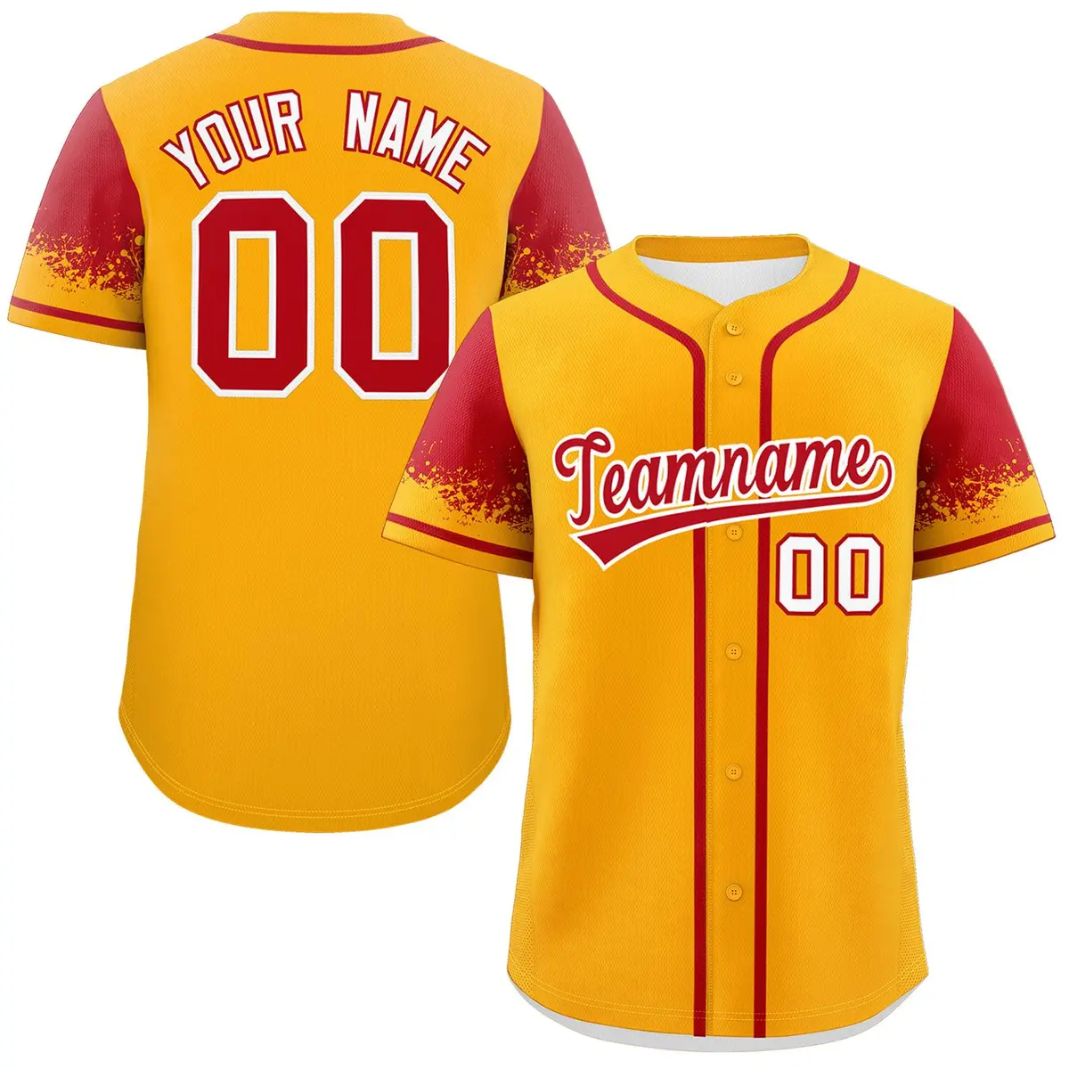 Yellow Red Raglan Sleeves Authentic Baseball Jersey