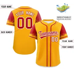 Yellow Red Raglan Sleeves Authentic Baseball Jersey 2