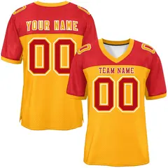 Yellow-Red Raglan Sleeves Fashion Authentic Football Jersey 1