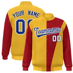 Yellow Red-Royal Color Block Varsity Full-Snap Bomber Jacket