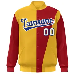 Yellow Red-Royal Color Block Varsity Full-Snap Bomber Jacket 3