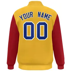 Yellow Red-Royal Color Block Varsity Full-Snap Bomber Jacket 4