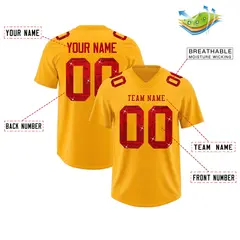 Yellow Red Sequin Lettering Breathable Football Jersey 2