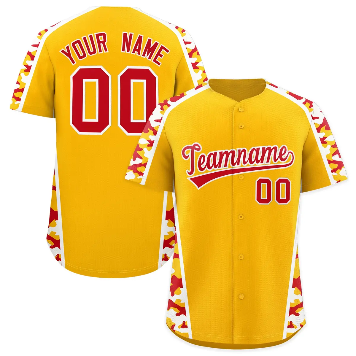 Yellow Red Side Camo Baseball Jersey