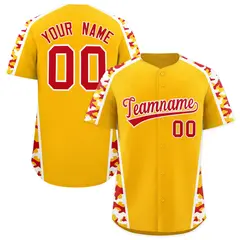 Yellow Red Side Camo Baseball Jersey