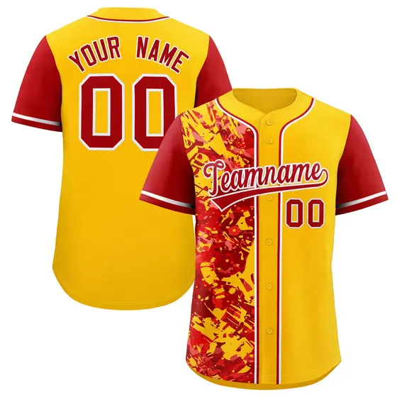 Yellow Red Split Graffiti Raglan Sleeve Baseball Jersey