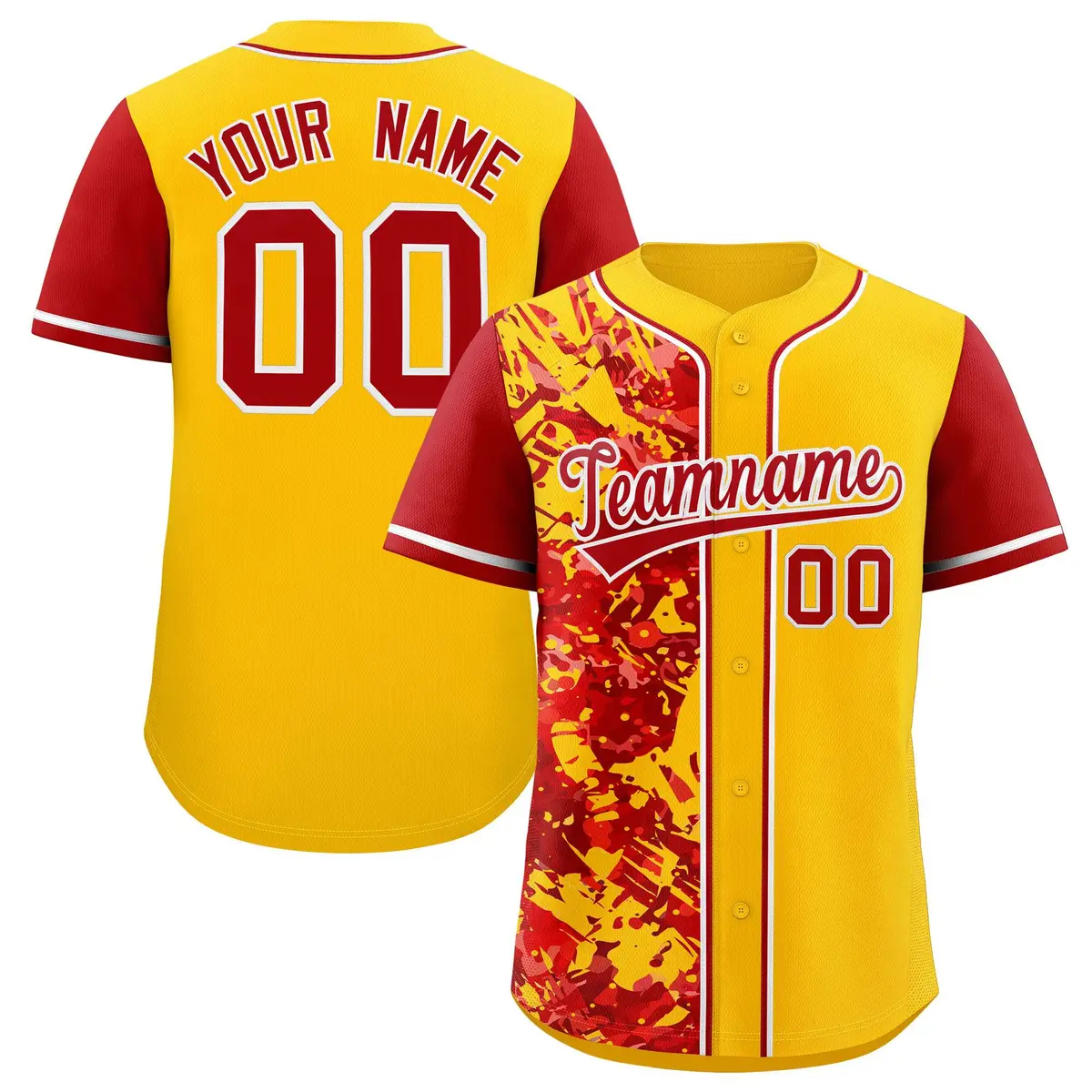 Yellow Red Split Graffiti Raglan Sleeve Baseball Jersey