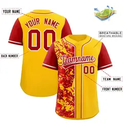 Yellow Red Split Graffiti Raglan Sleeve Baseball Jersey 2