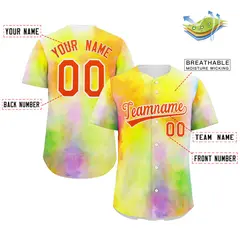 Yellow Red-White Graffiti Authentic Baseball Jersey 2