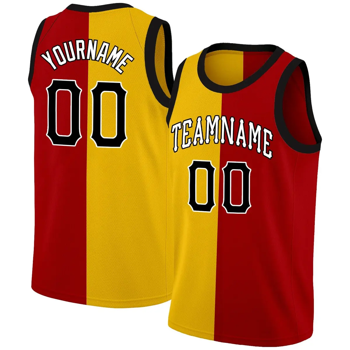 Yellow Red-White Split Fashion Basketball Jersey