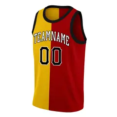 Yellow Red-White Split Fashion Basketball Jersey 3