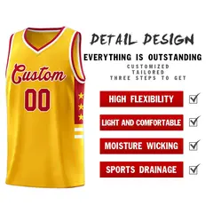 Yellow Red-White Star Pattern Basketball Jersey 4