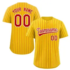 Yellow Red-White Stripe Authentic Fashion Baseball Jersey