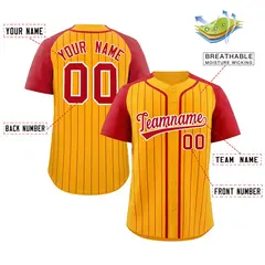 Yellow Red-White Stripe Raglan Authentic Baseball Jersey 2