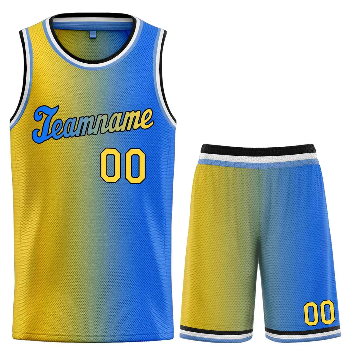 Yellow Royal-Black Gradient Basketball Jersey Sets