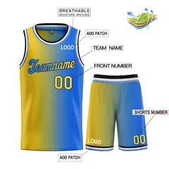 Yellow Royal-Black Gradient Basketball Jersey Sets 3