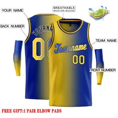 Yellow Royal Black-Royal Gradient Tilted Basketball Jersey 2