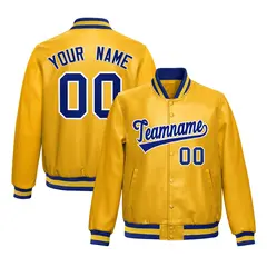 Yellow Royal Blue Full-Snap Varsity Faux Leather Letterman Jacket
